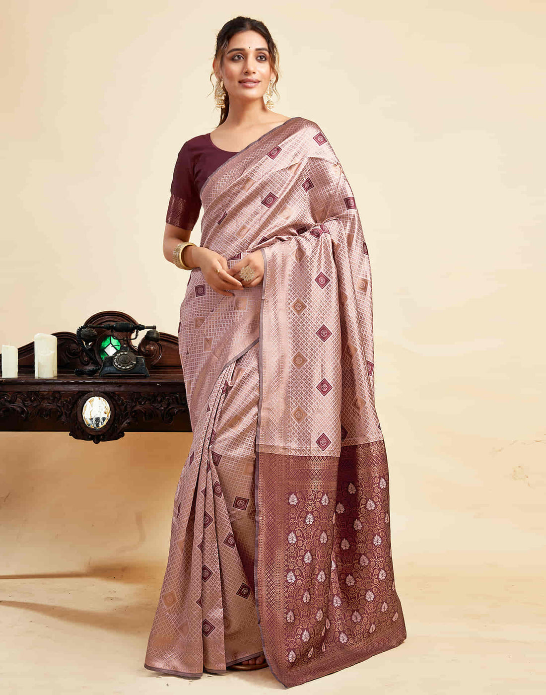 Mauve Silk Woven Banarasi Saree