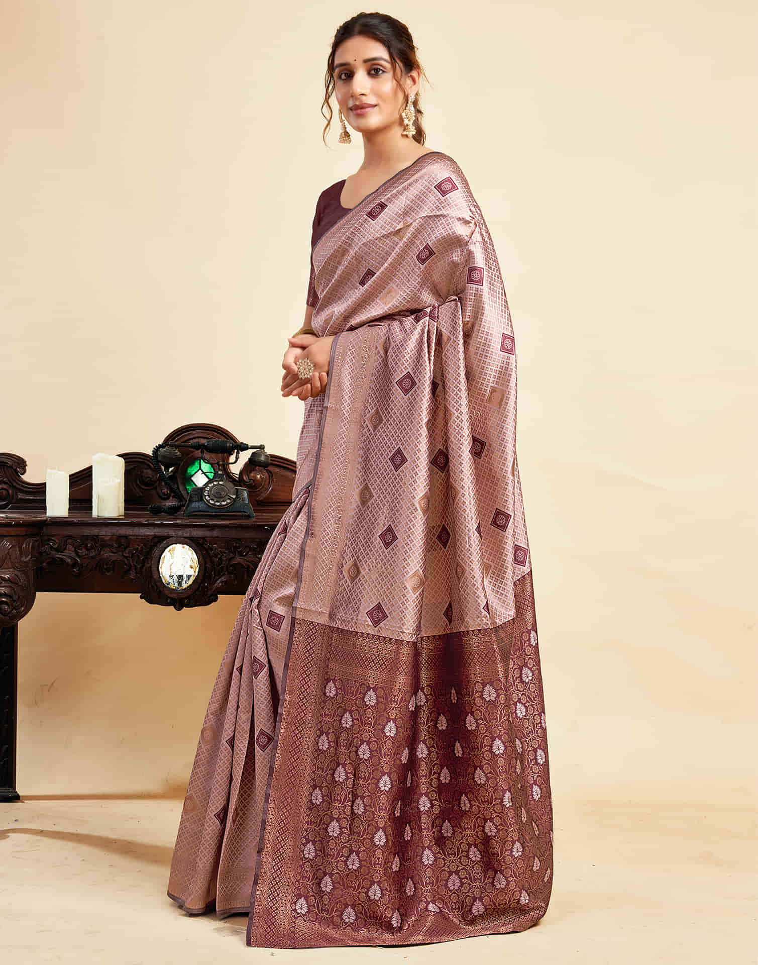 Mauve Silk Woven Banarasi Saree