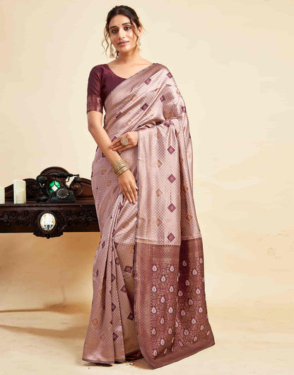 Mauve Silk Woven Banarasi Saree