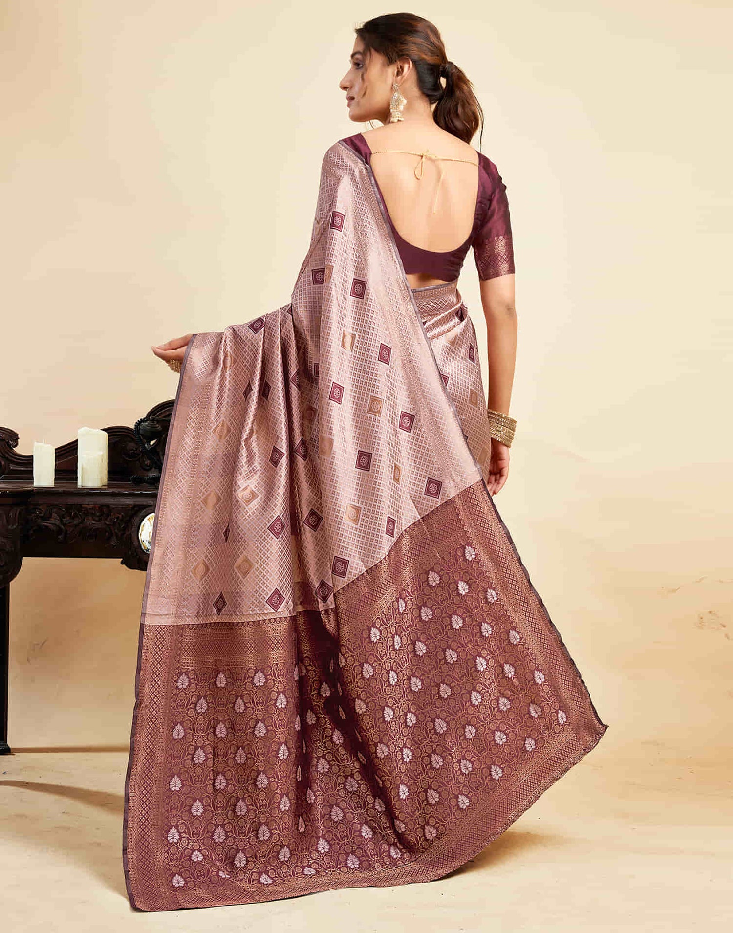 Mauve Silk Woven Banarasi Saree