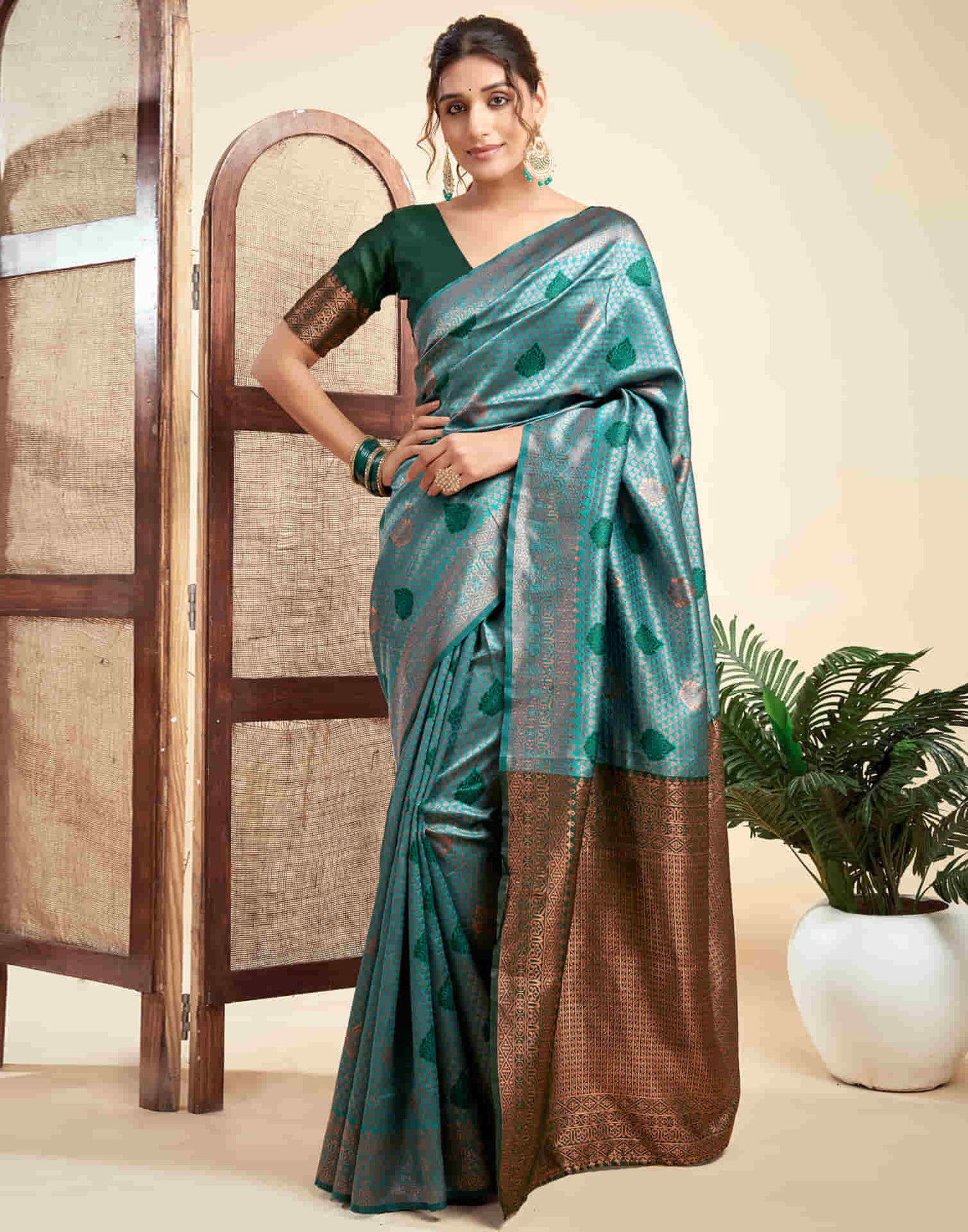 Teal Green Silk Woven Banarasi Saree