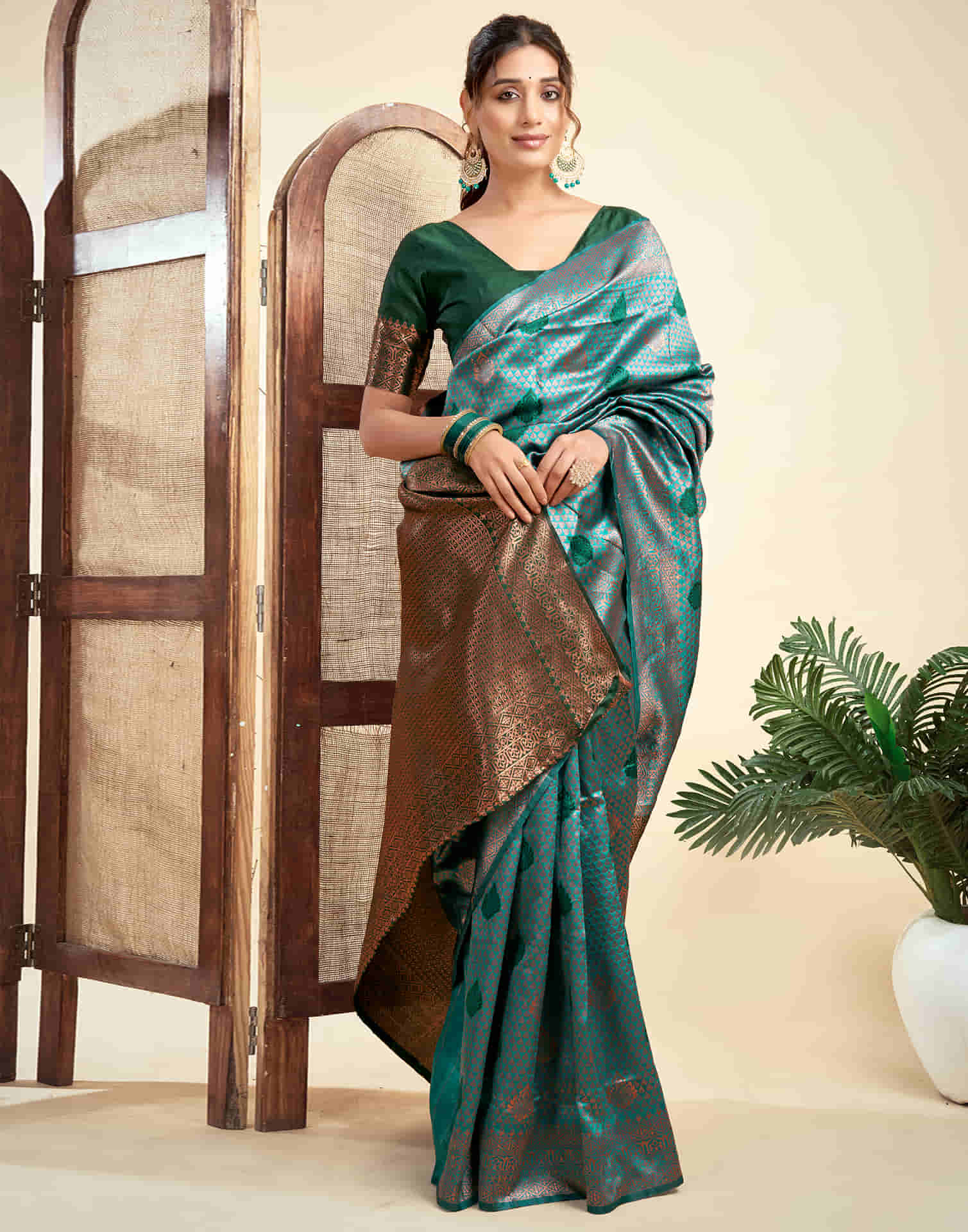 Teal Green Silk Woven Banarasi Saree