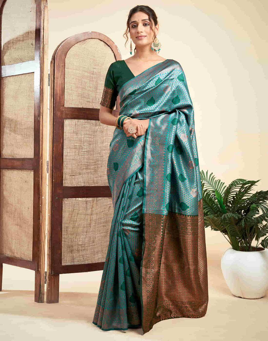 Teal Green Silk Woven Banarasi Saree