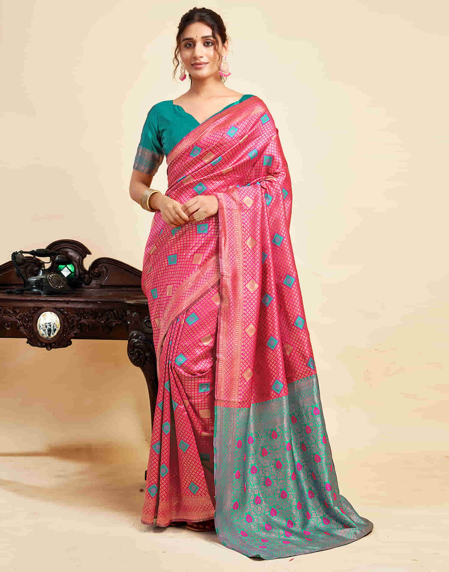 Rani Pink Silk Woven Banarasi Saree