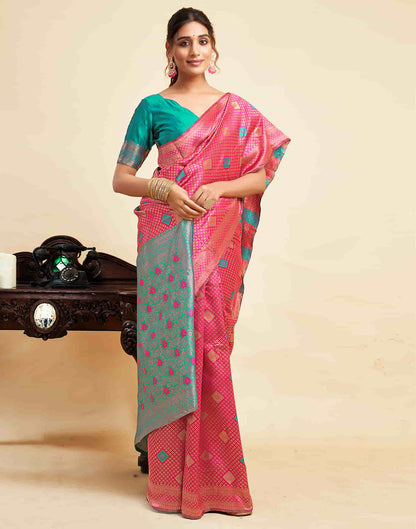 Rani Pink Silk Woven Banarasi Saree