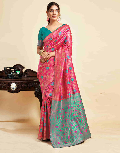 Rani Pink Silk Woven Banarasi Saree