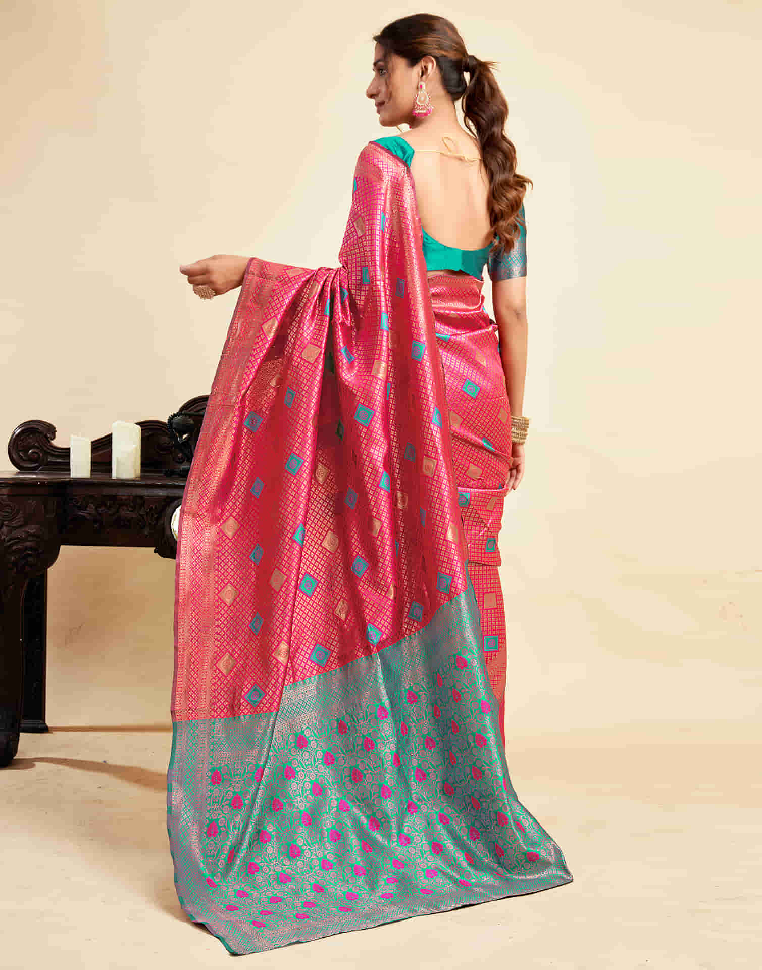 Rani Pink Silk Woven Banarasi Saree