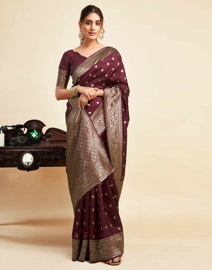 Maroon Silk Woven Banarasi Saree