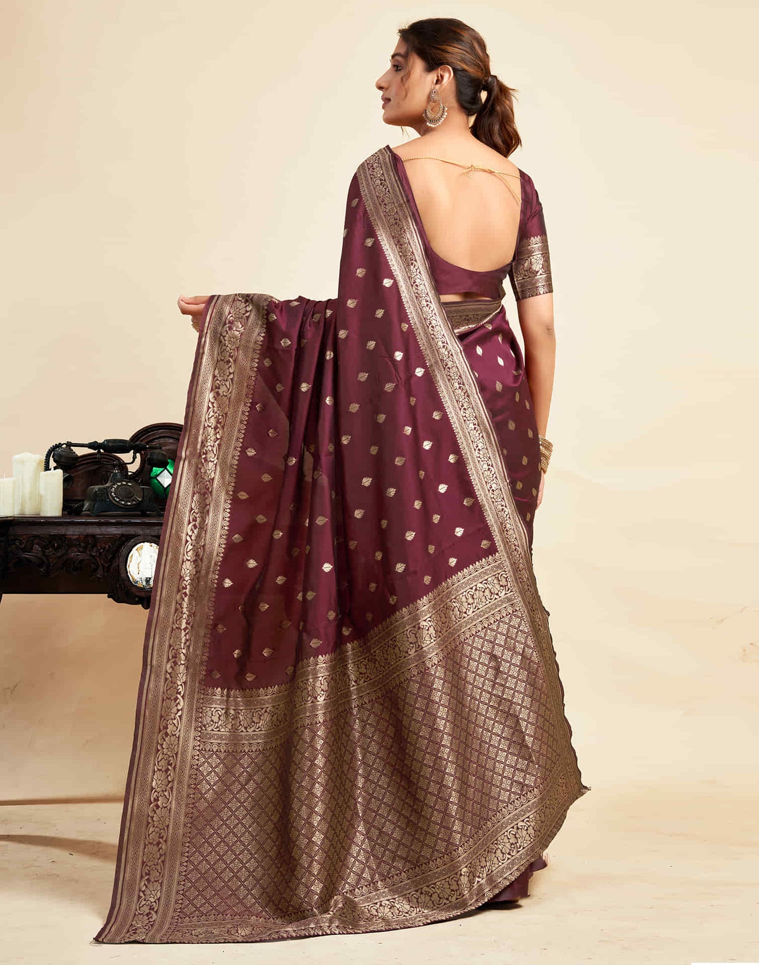 Maroon Silk Woven Banarasi Saree