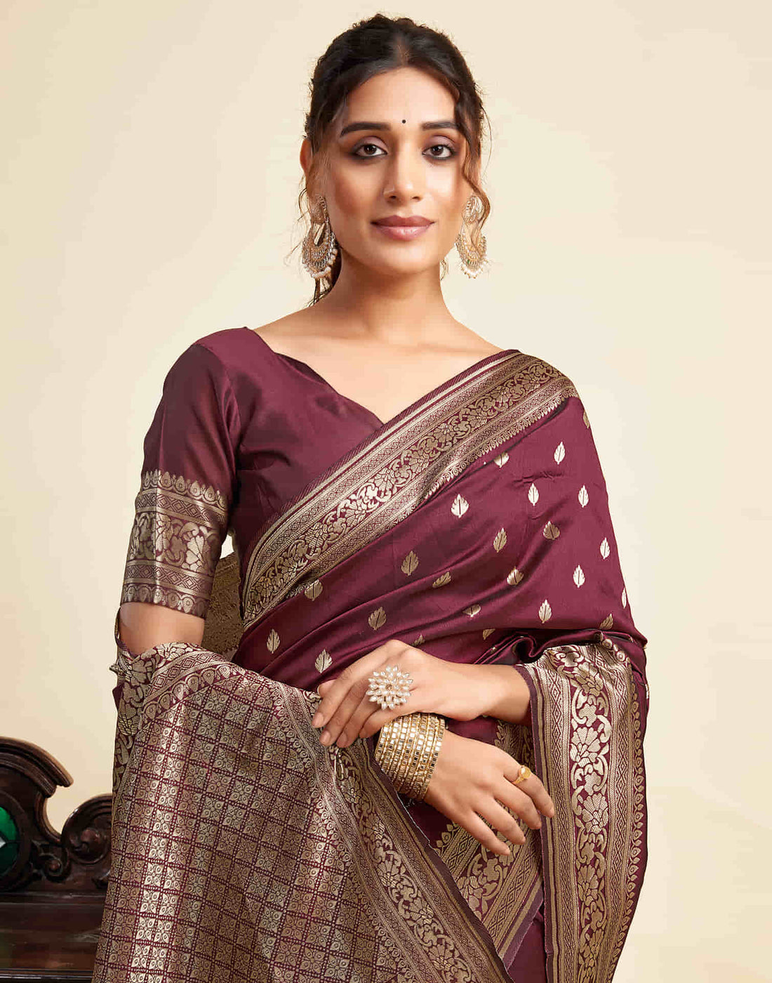 Maroon Silk Woven Banarasi Saree