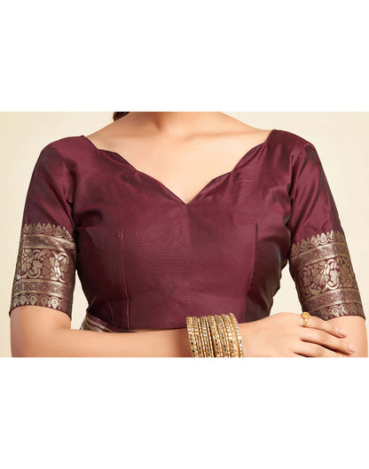 Maroon Silk Woven Banarasi Saree