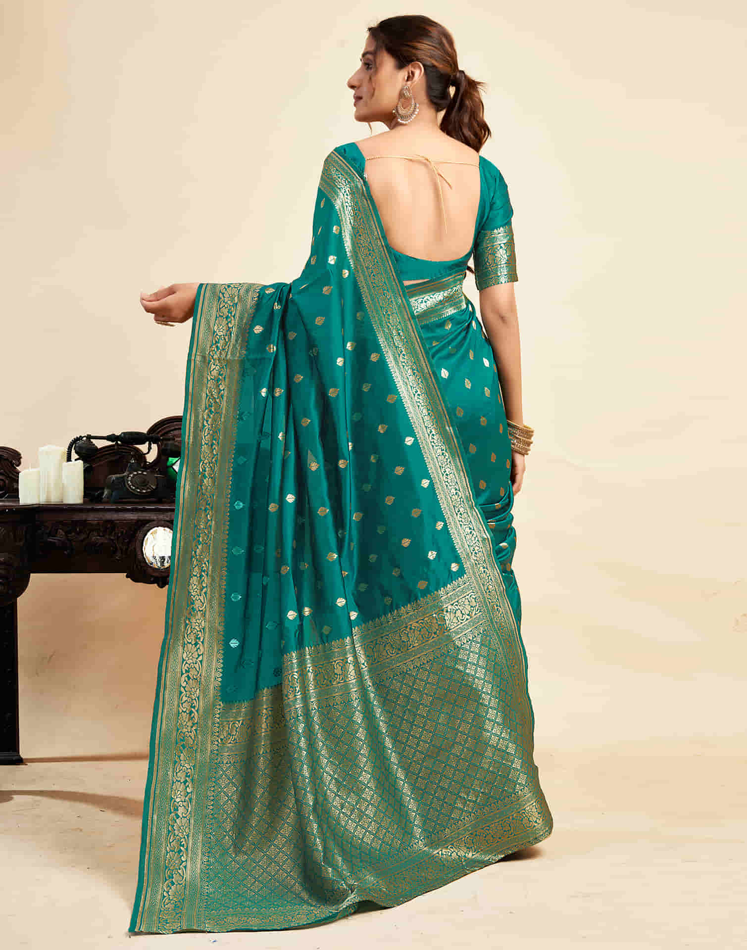 Teal Green Silk Woven Banarasi Saree