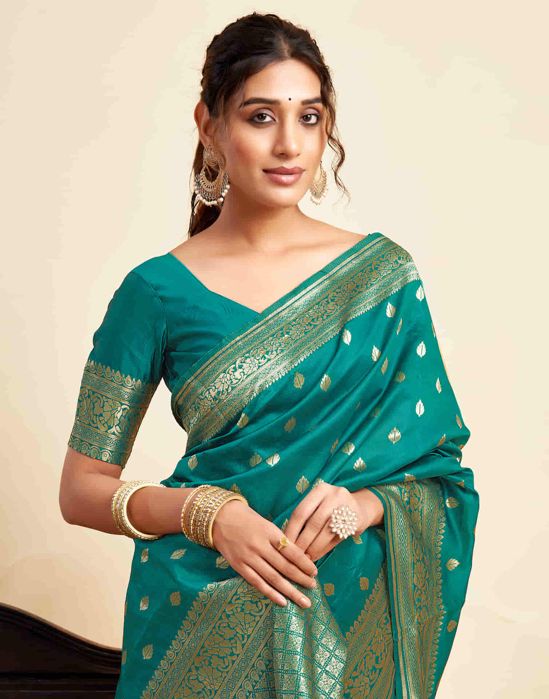 Teal Green Silk Woven Banarasi Saree