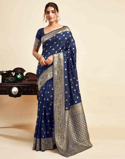 Navy Blue Silk Woven Banarasi Saree