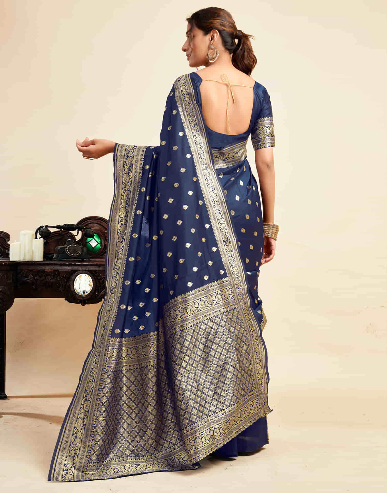 Navy Blue Silk Woven Banarasi Saree