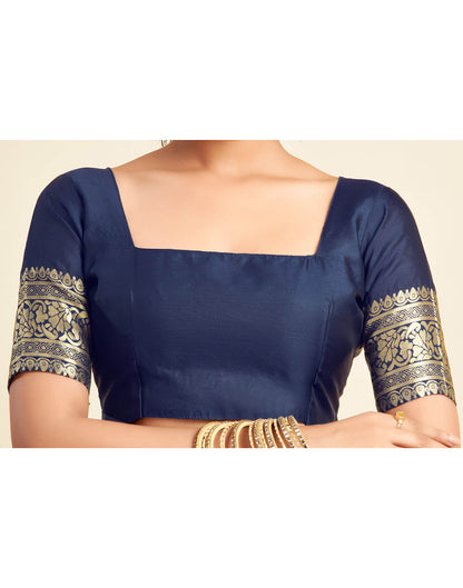 Navy Blue Silk Woven Banarasi Saree