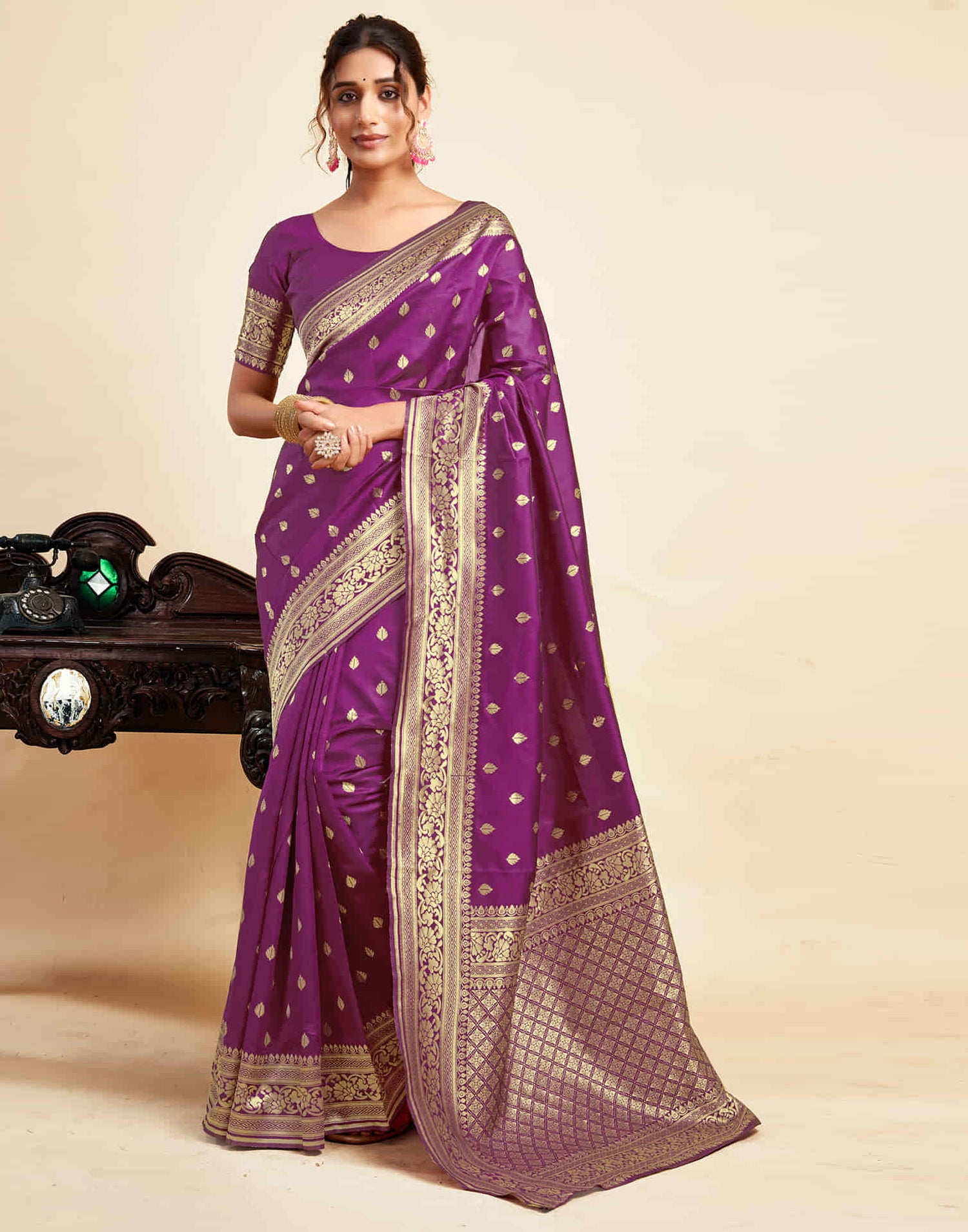 Magenta Silk Woven Banarasi Saree