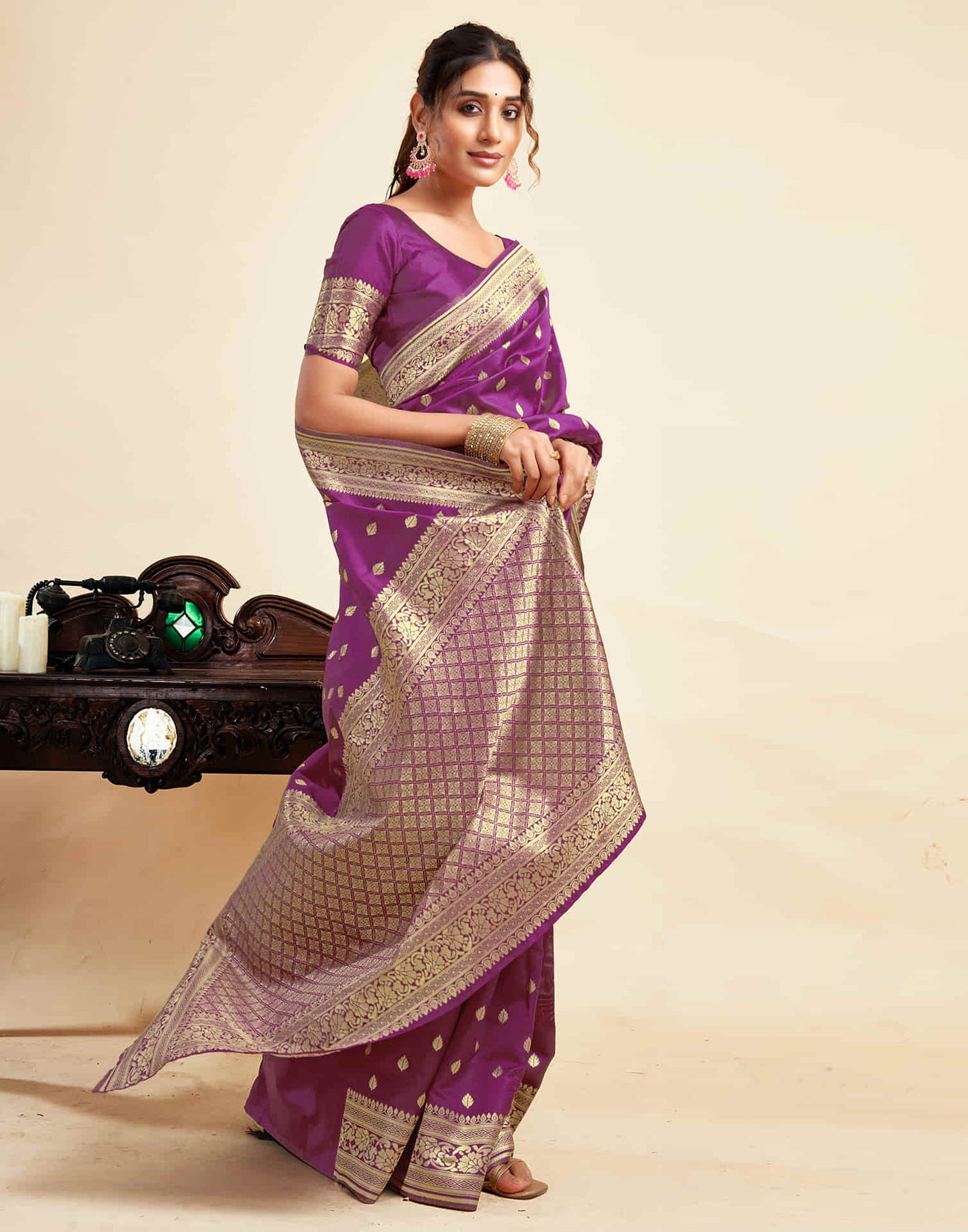 Magenta Silk Woven Banarasi Saree