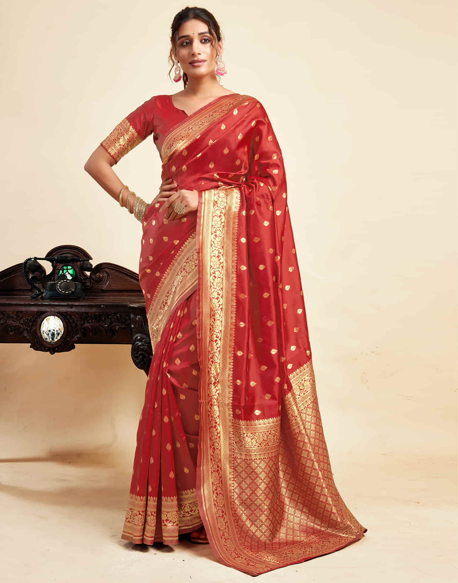 Red Silk Woven Banarasi Saree