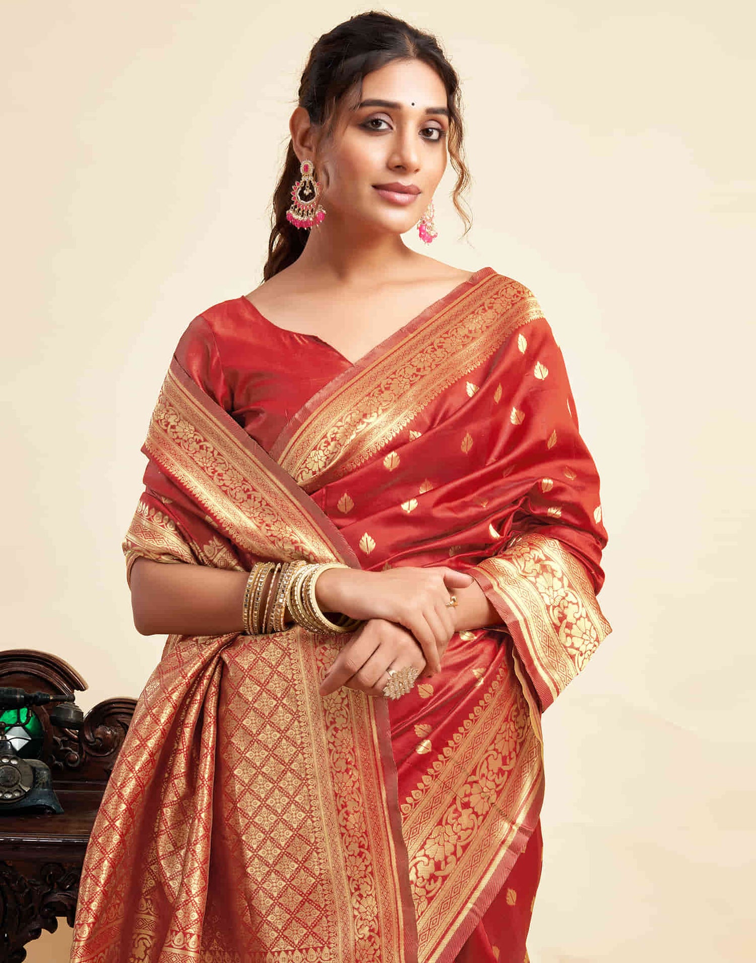 Red Silk Woven Banarasi Saree