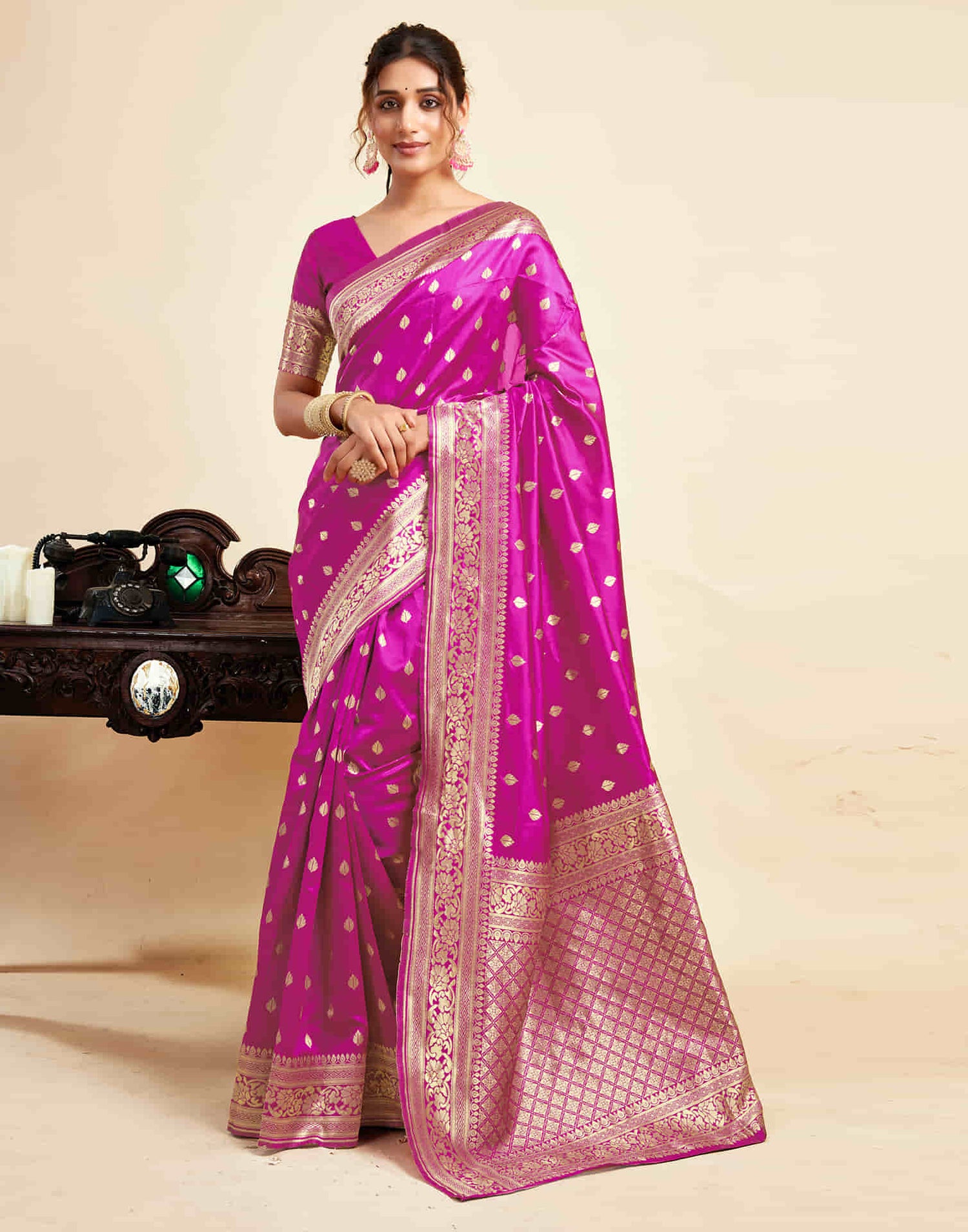 Magenta Silk Woven Banarasi Saree