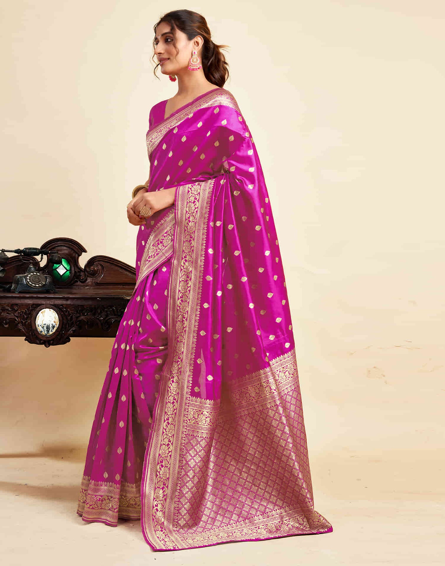 Magenta Silk Woven Banarasi Saree