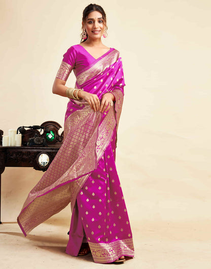 Magenta Silk Woven Banarasi Saree