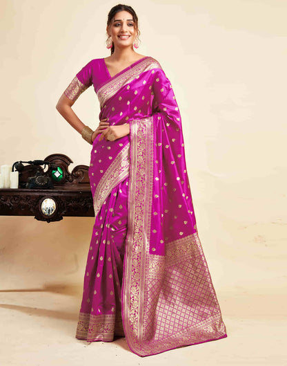 Magenta Silk Woven Banarasi Saree