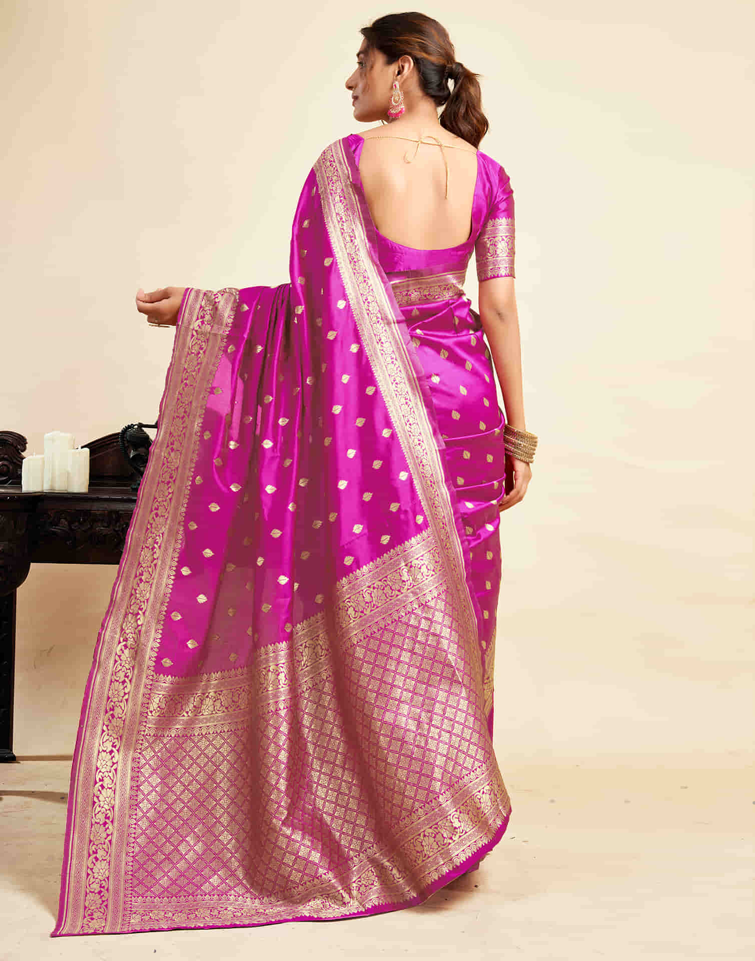 Magenta Silk Woven Banarasi Saree