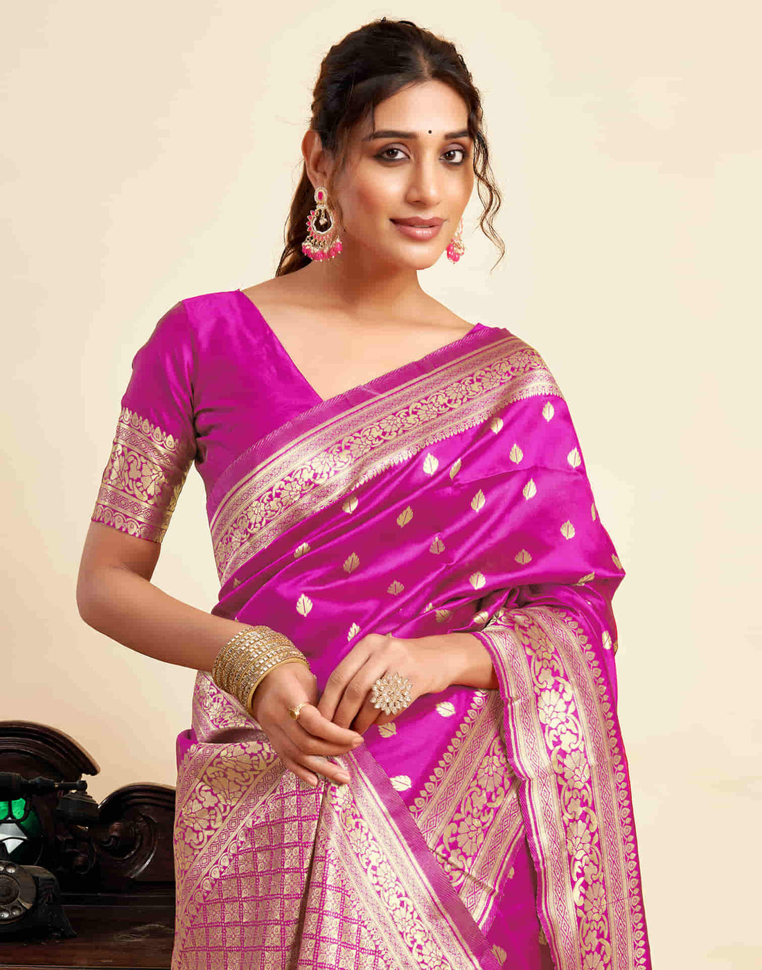 Magenta Silk Woven Banarasi Saree