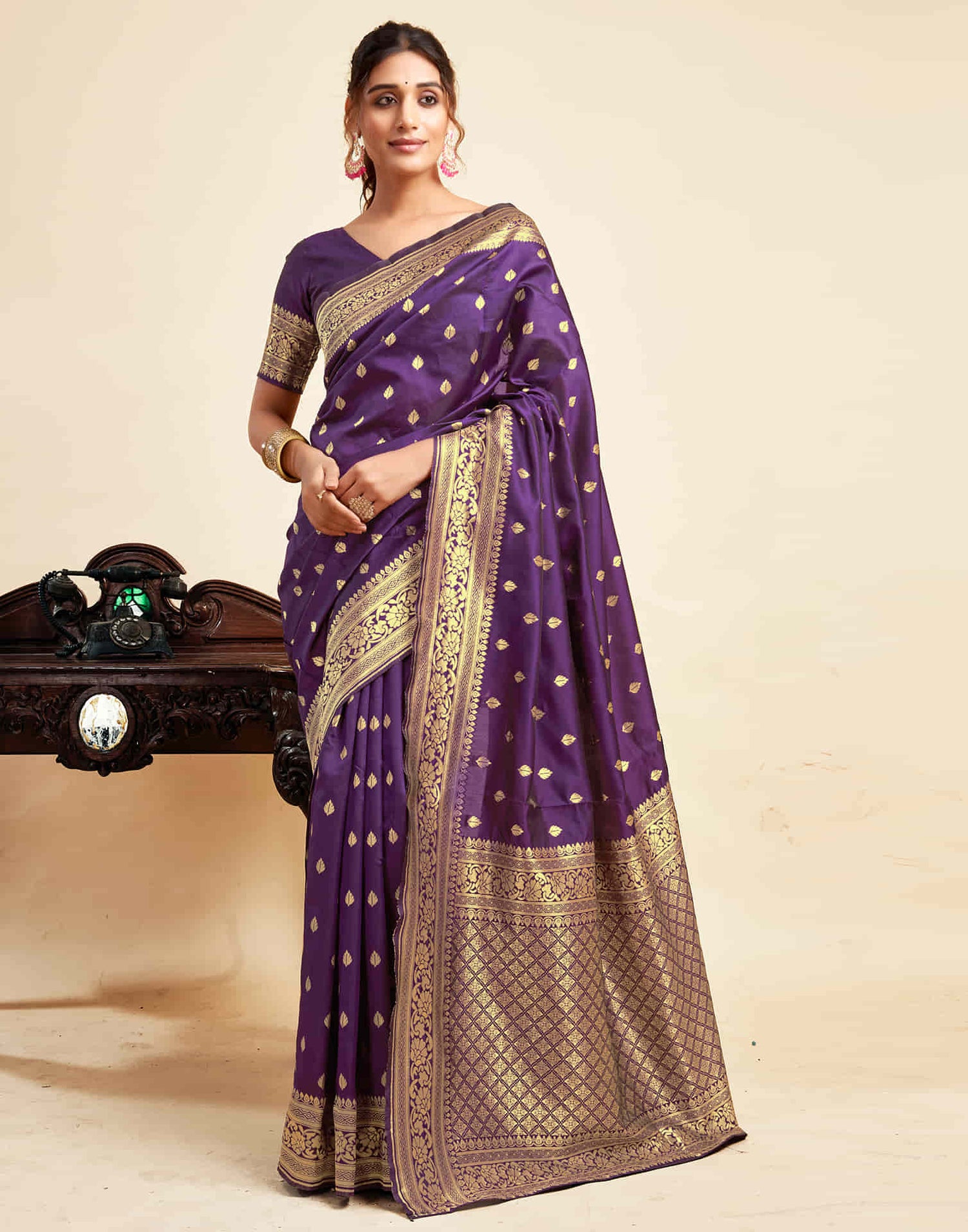 Purple Silk Woven Banarasi Saree