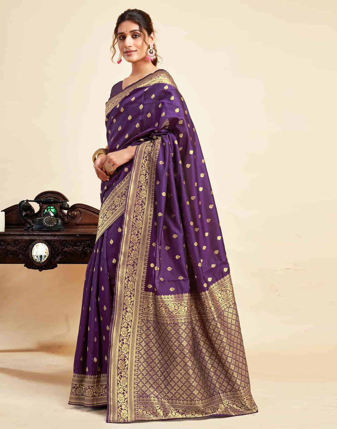 Purple Silk Woven Banarasi Saree