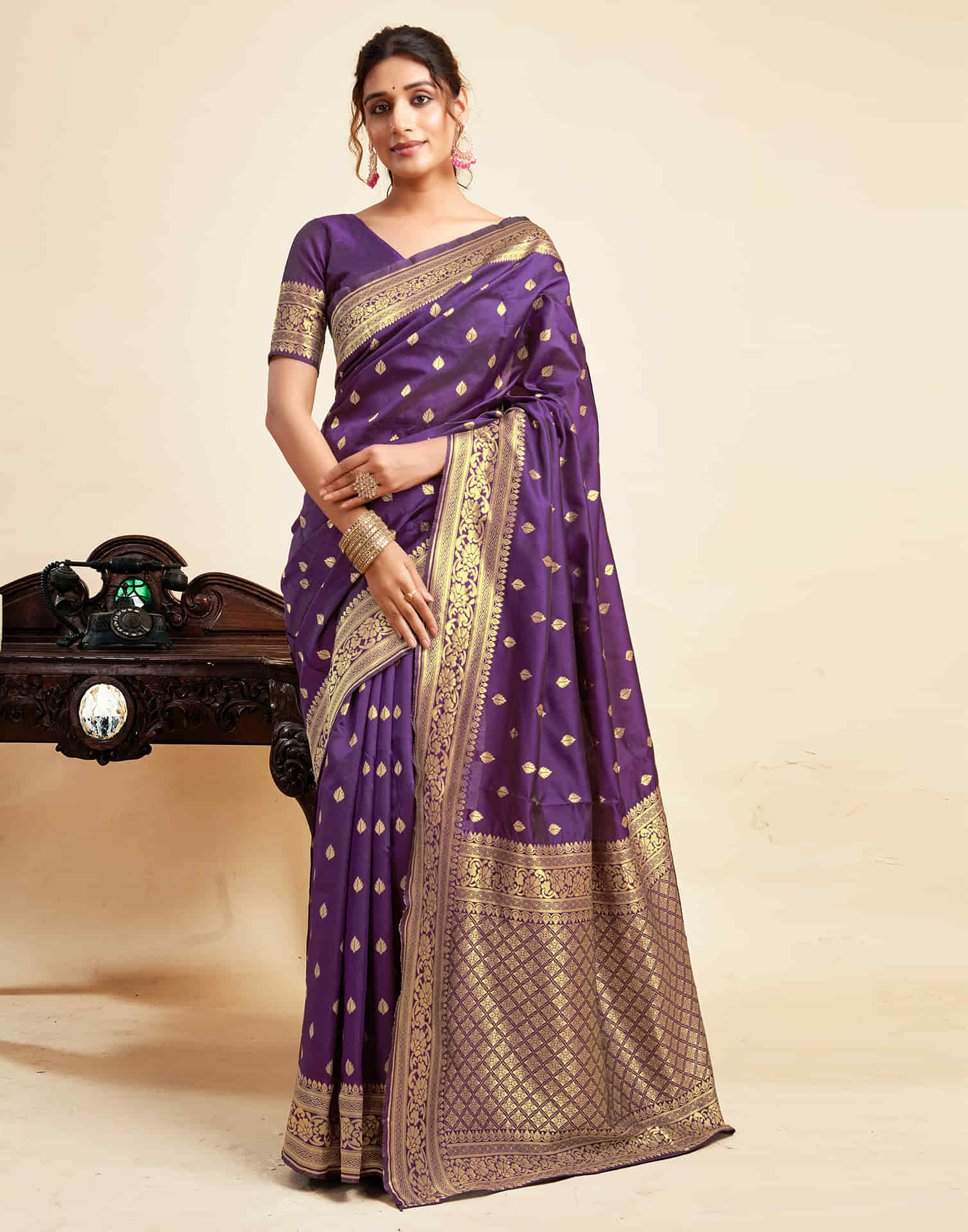 Purple Silk Woven Banarasi Saree