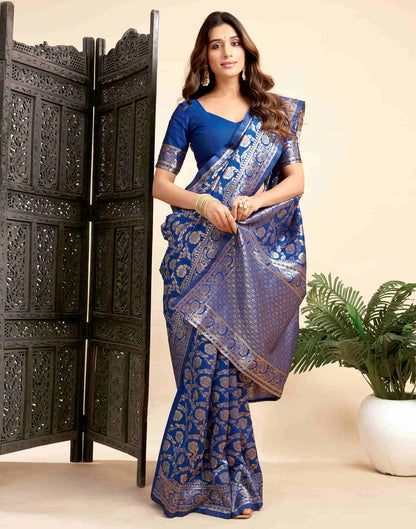 Blue Silk Woven Banarasi Saree