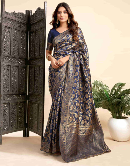 Navy Blue Silk Woven Banarasi Saree