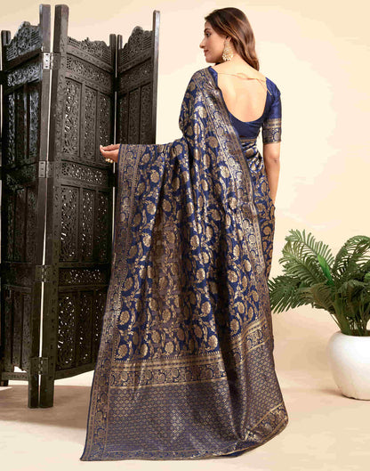 Navy Blue Silk Woven Banarasi Saree