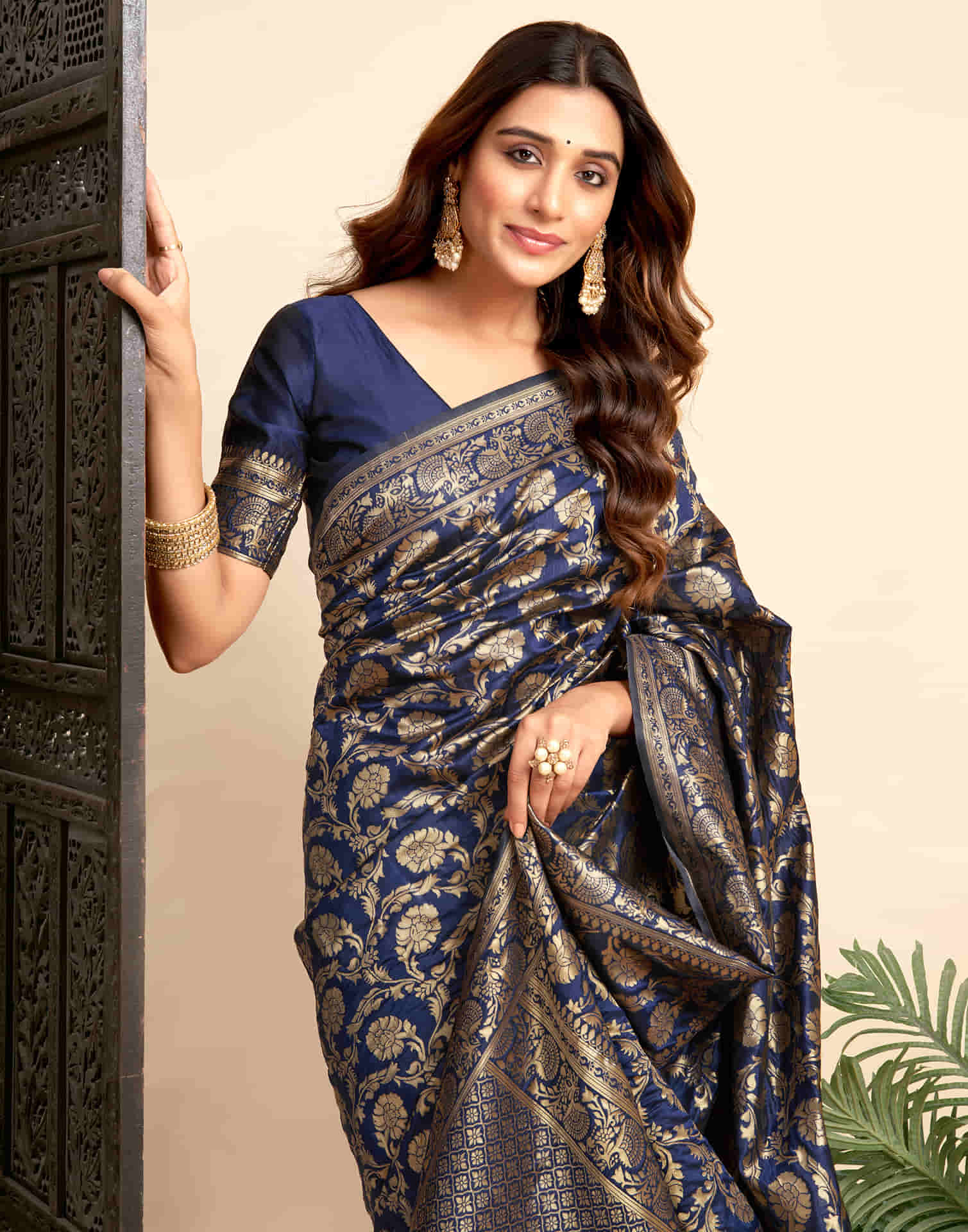 Navy Blue Silk Woven Banarasi Saree