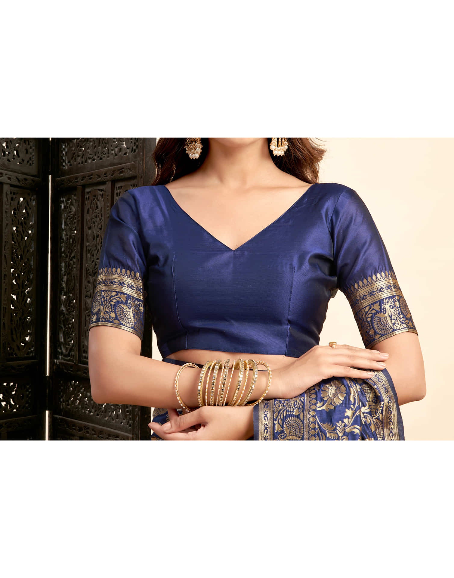 Navy Blue Silk Woven Banarasi Saree