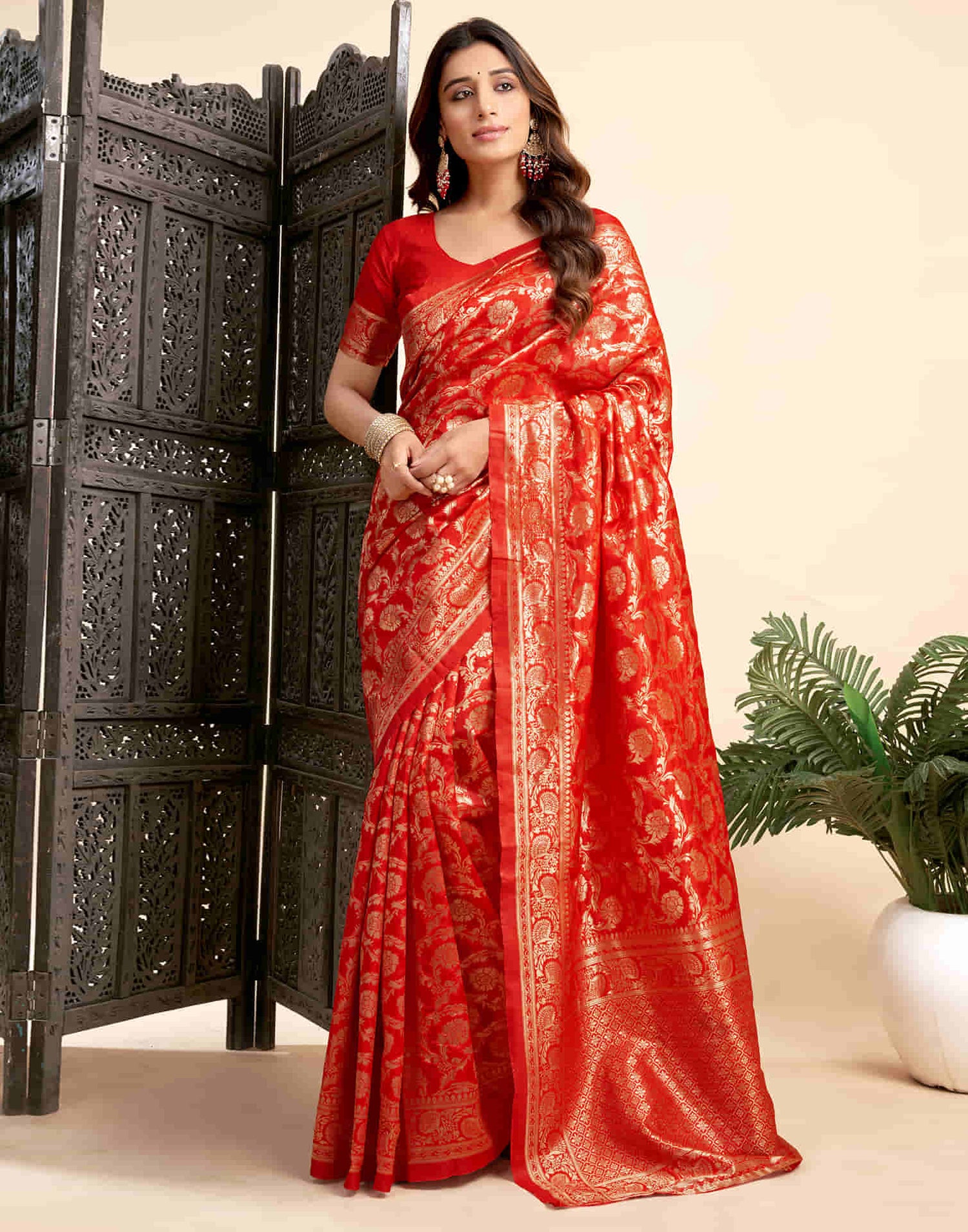 Red Silk Woven Banarasi Saree