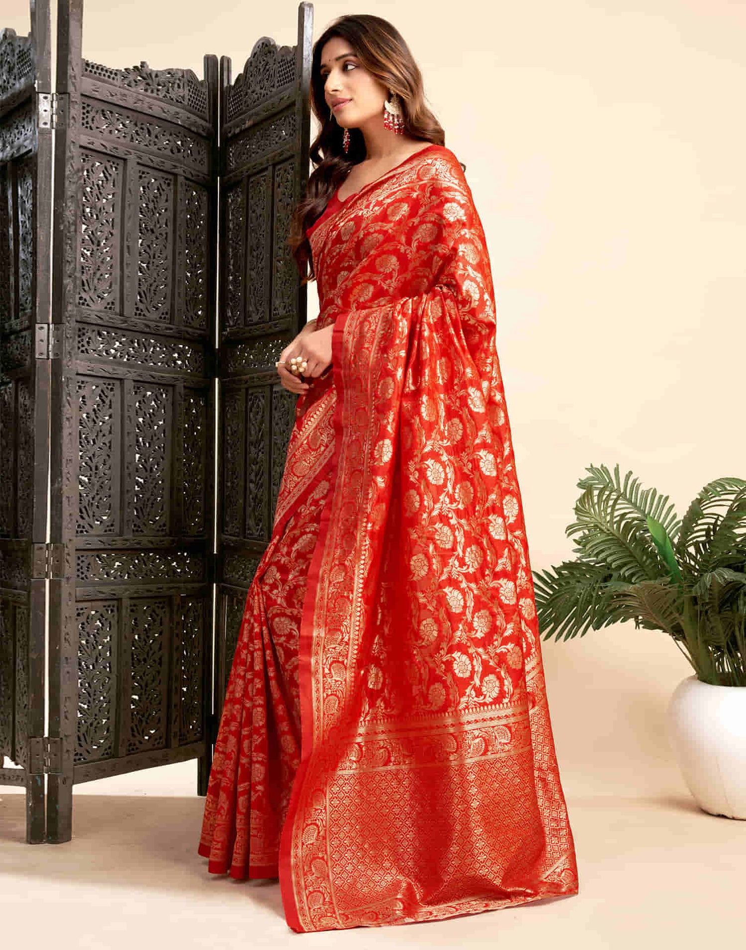 Red Silk Woven Banarasi Saree