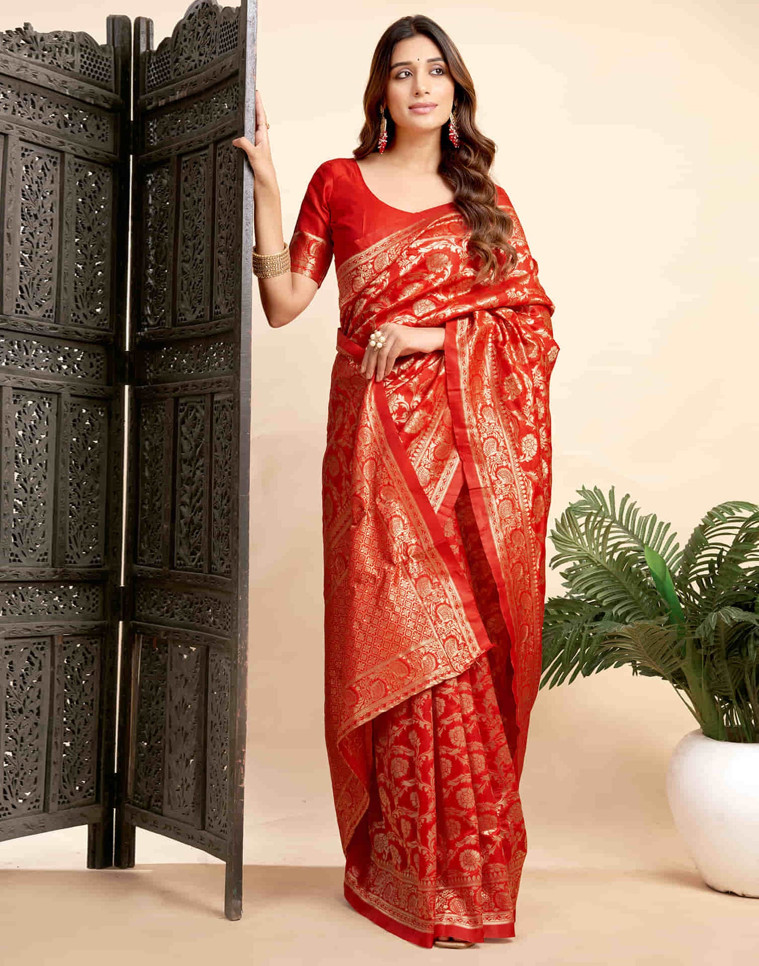 Red Silk Woven Banarasi Saree