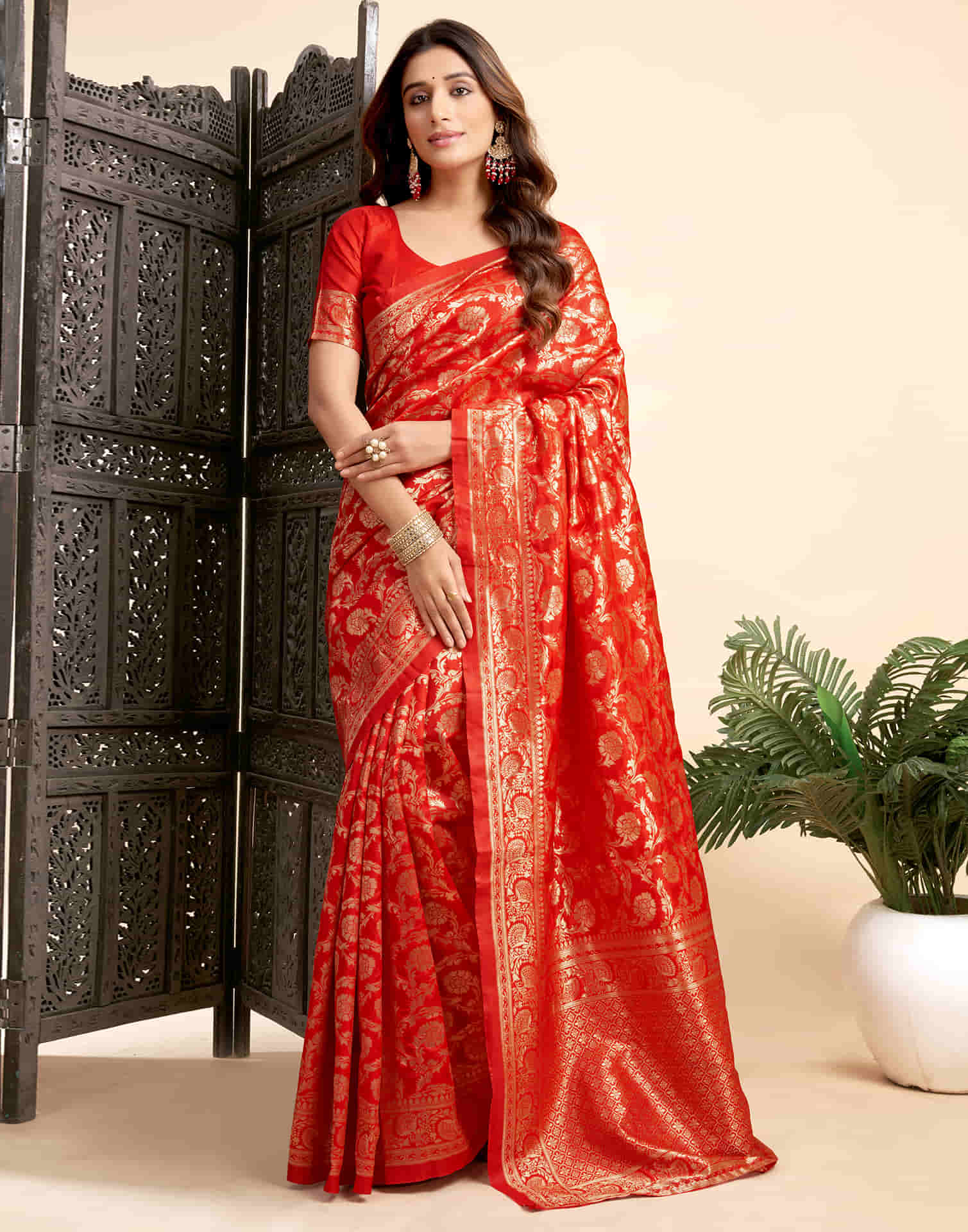 Red Silk Woven Banarasi Saree