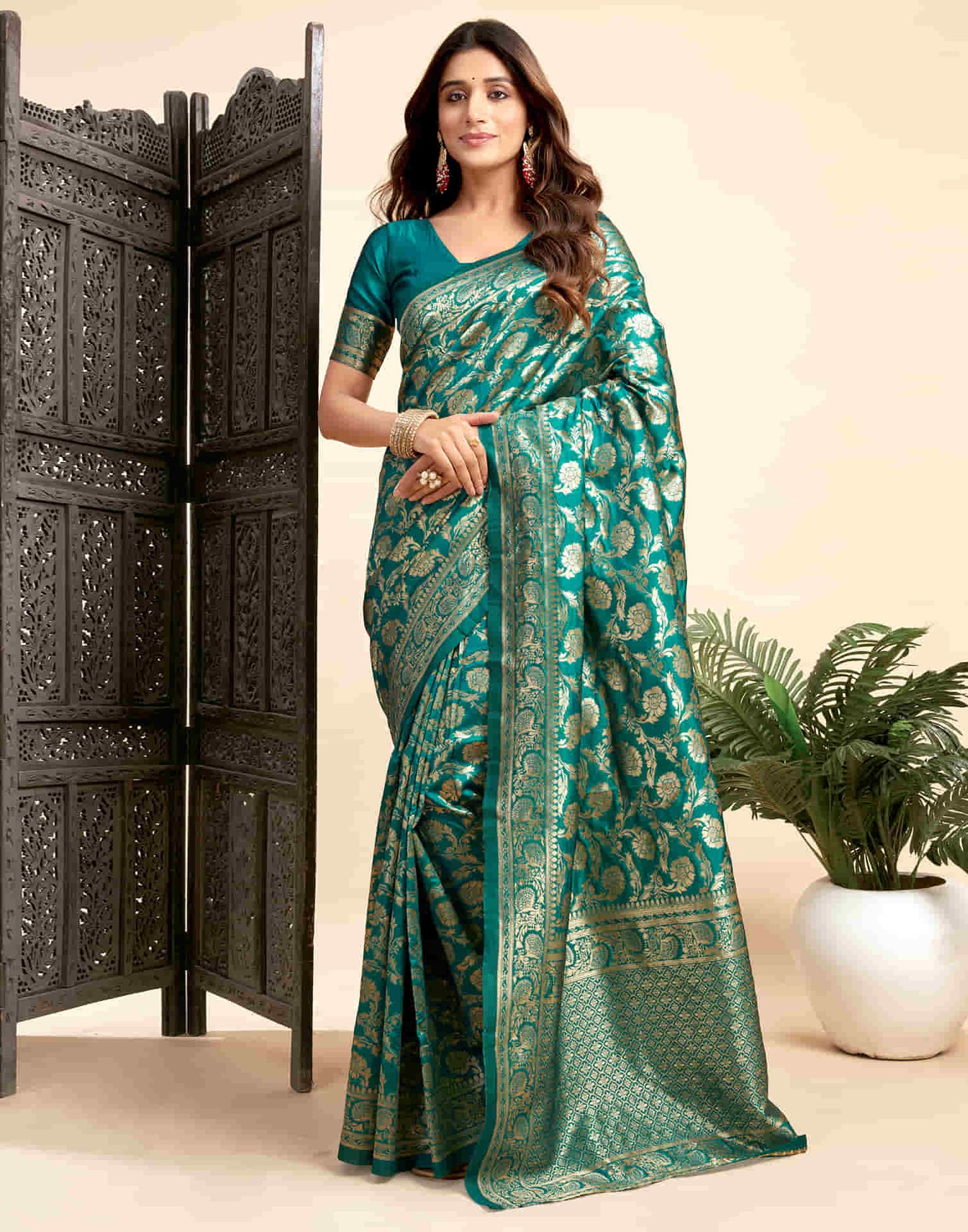 Teal Green Silk Woven Banarasi Saree