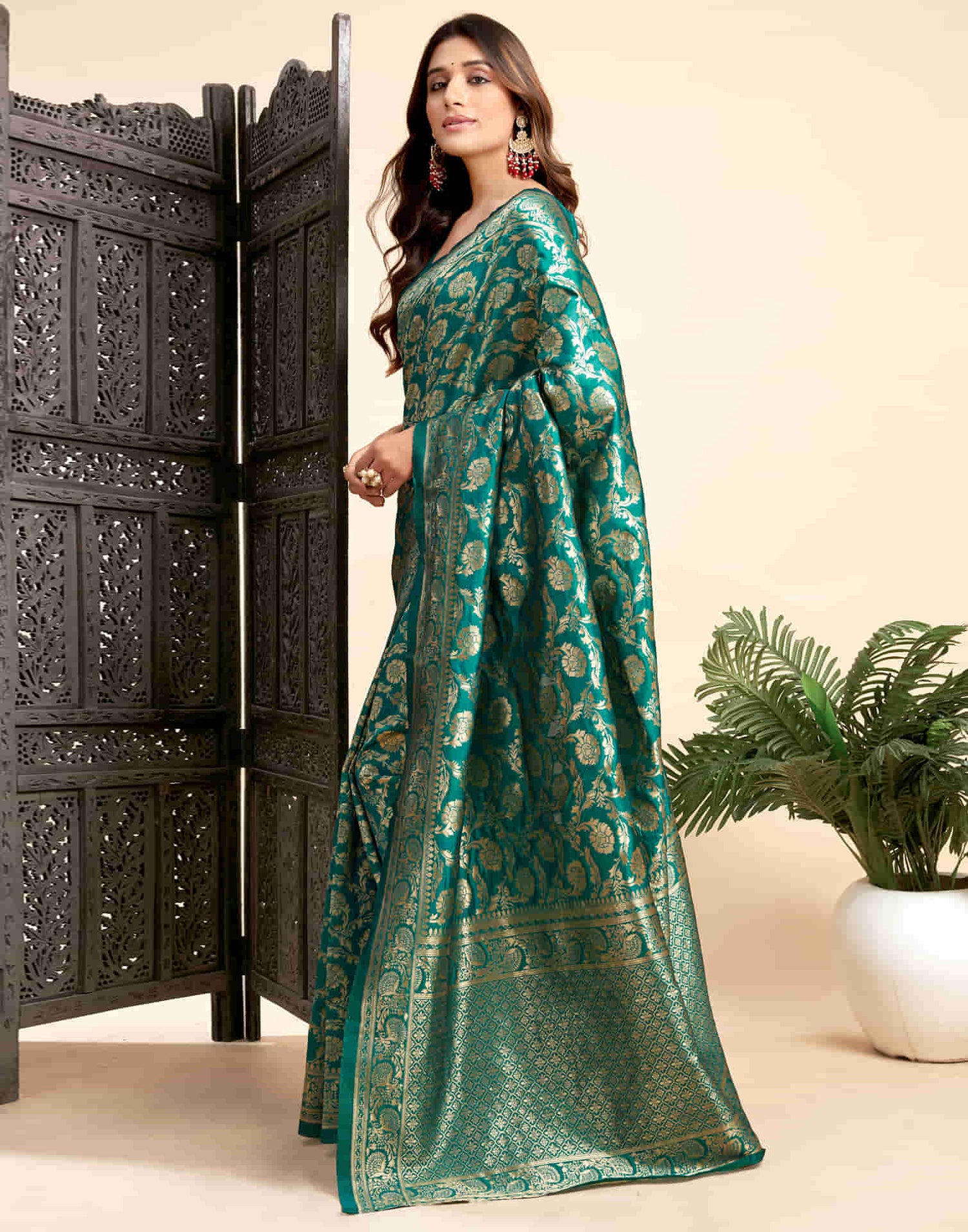 Teal Green Silk Woven Banarasi Saree