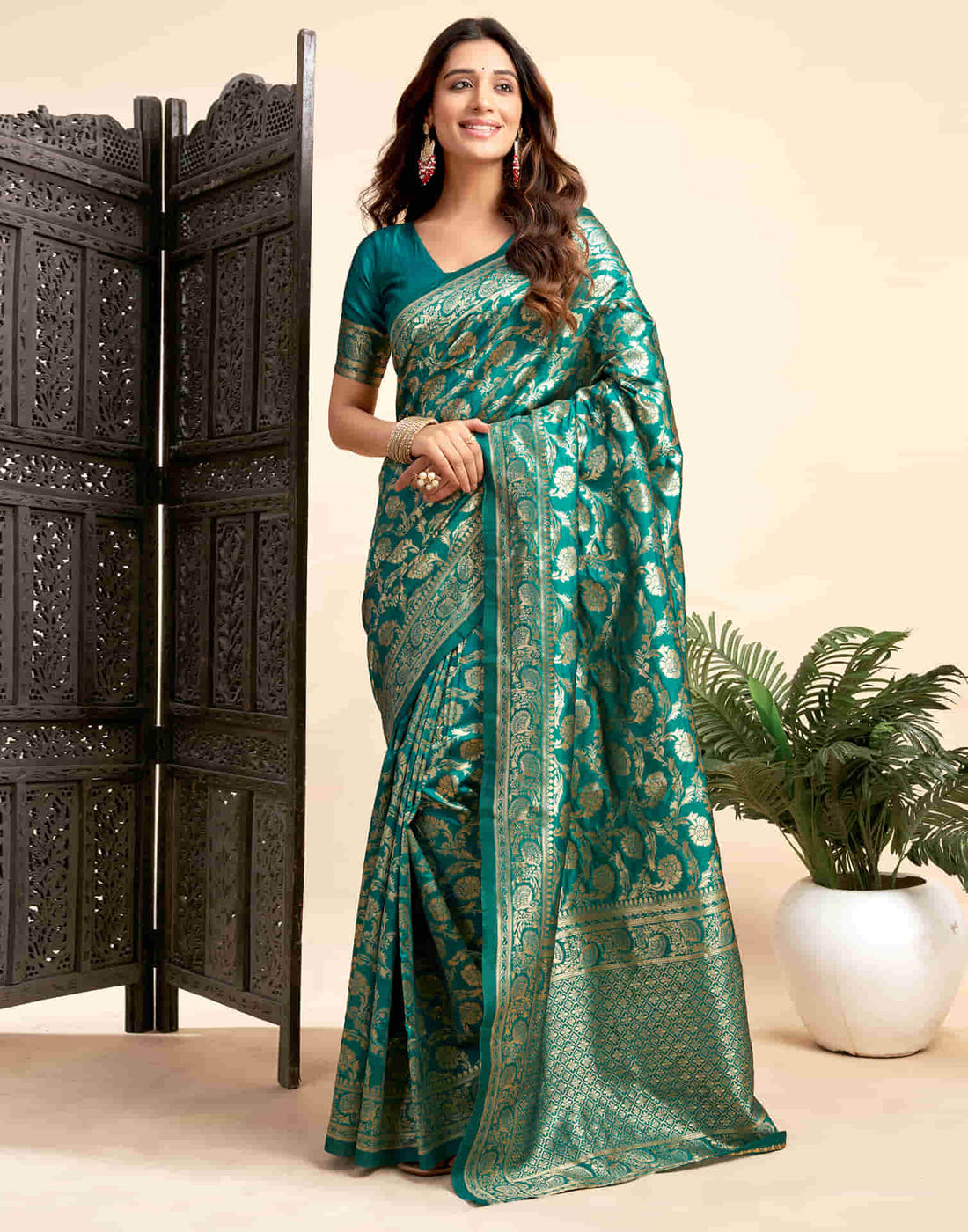 Teal Green Silk Woven Banarasi Saree