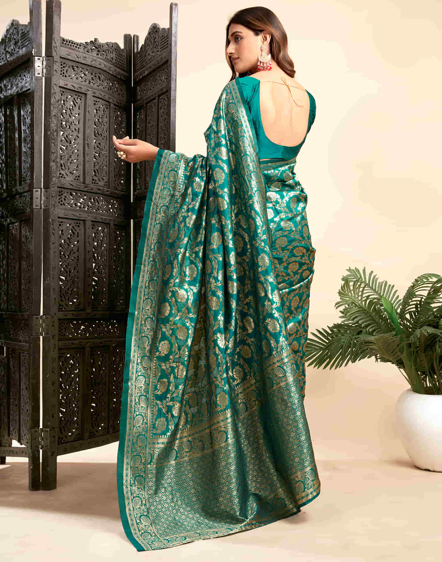 Teal Green Silk Woven Banarasi Saree