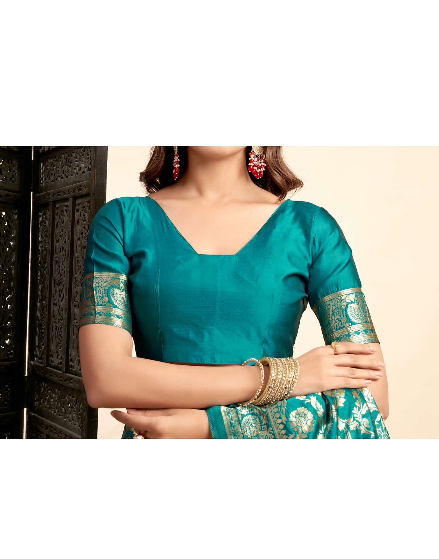 Teal Green Silk Woven Banarasi Saree