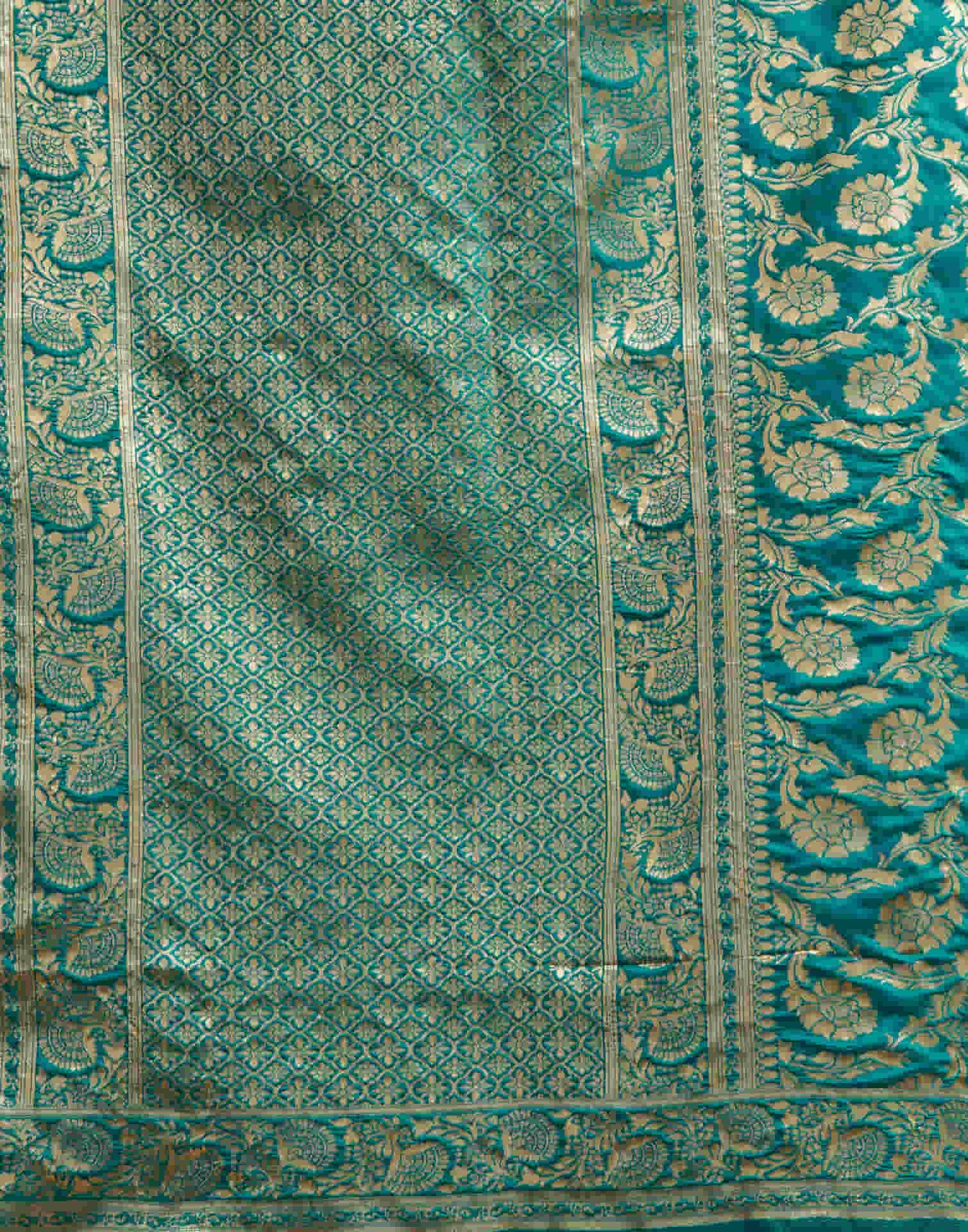 Teal Green Silk Woven Banarasi Saree