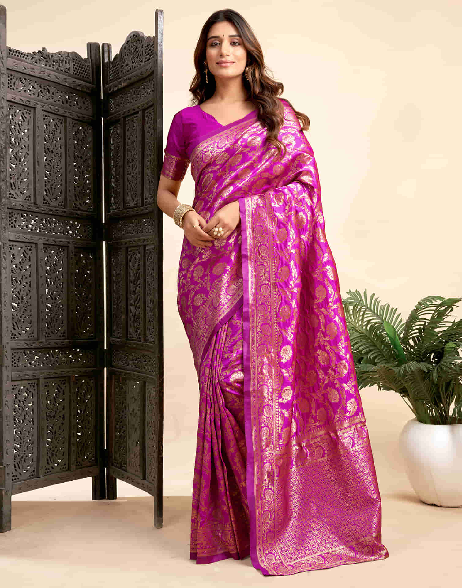 Magenta Silk Woven Banarasi Saree