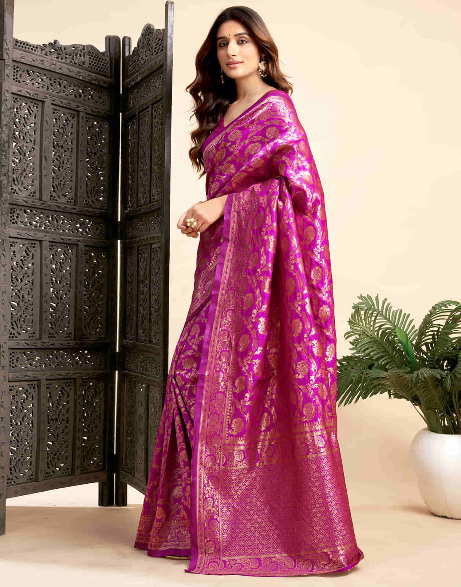 Magenta Silk Woven Banarasi Saree